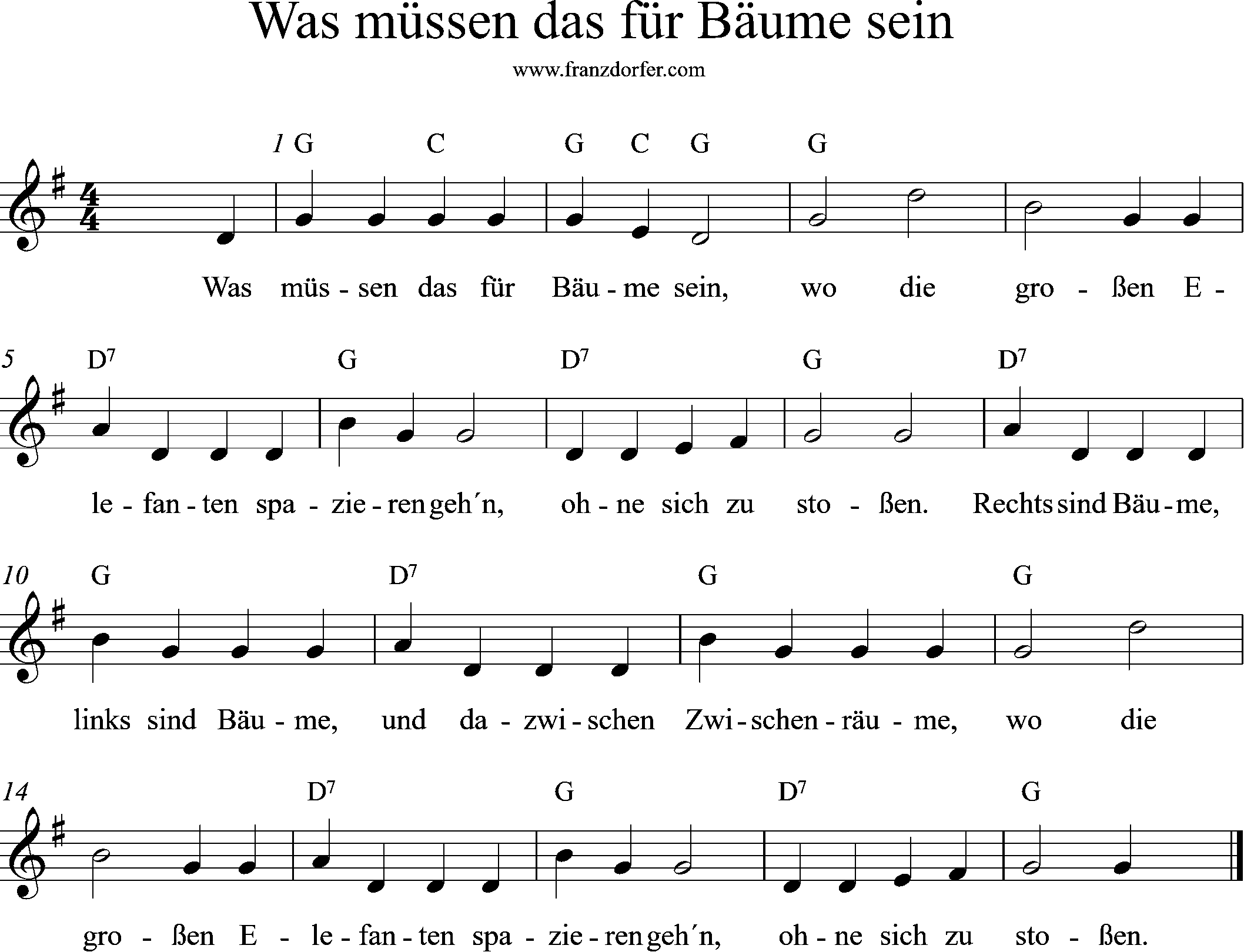 Geigennoten, G-Dur, Was müssen das für Bäume sein